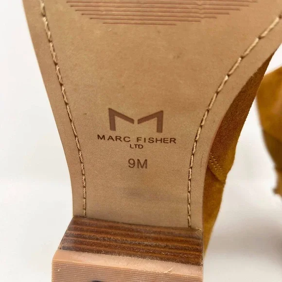 Marc Fisher Yale Cognac Suede Pointed Toe Chelsea Ankle Boots Silver Rand 9M - Picture 10 of 11